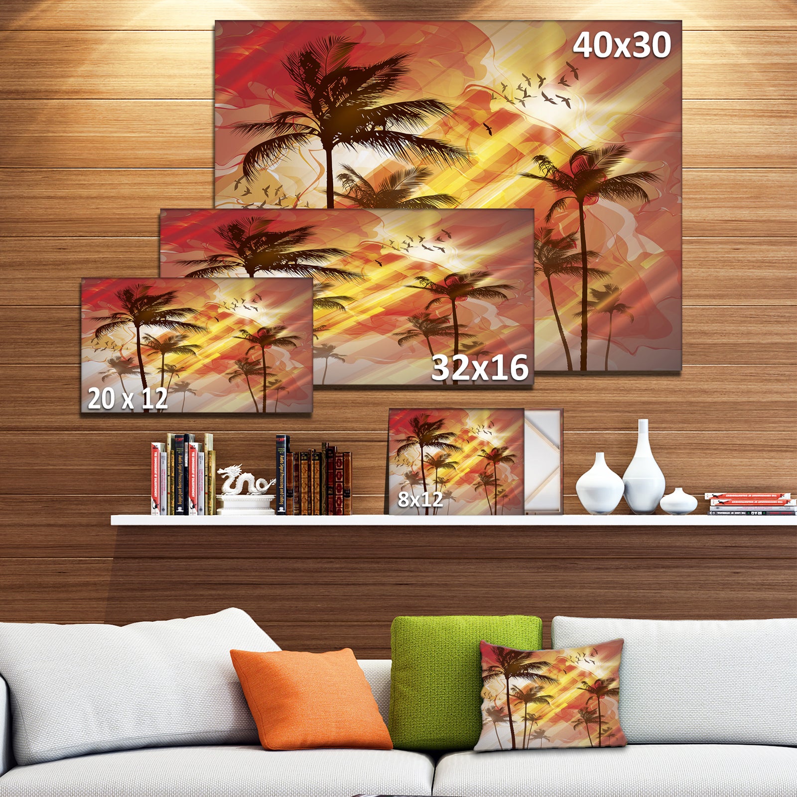 Palm Tree at Sunset Photography Canvas Art Print