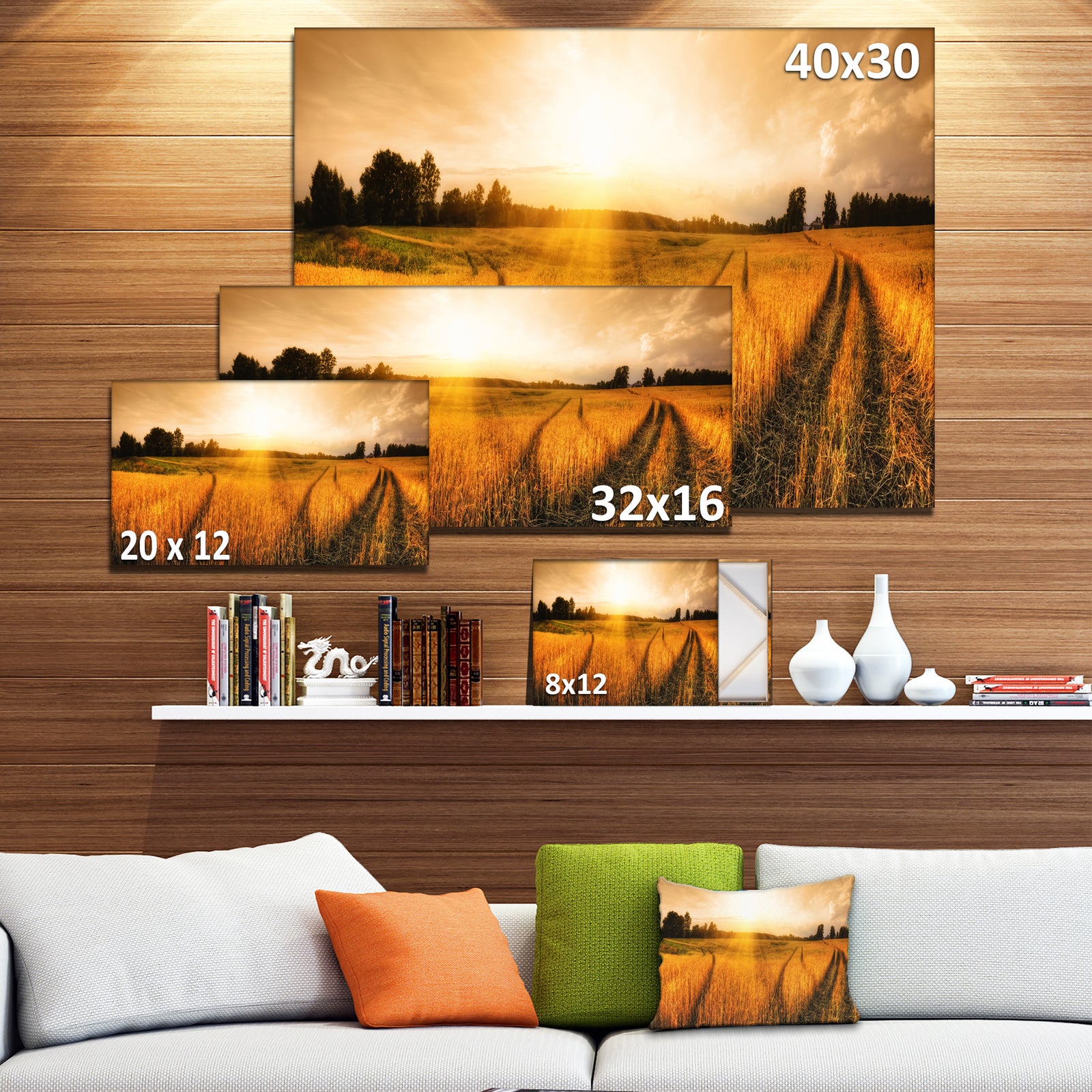 Wheat Field at Sunset Panorama Photo Canvas Art Print