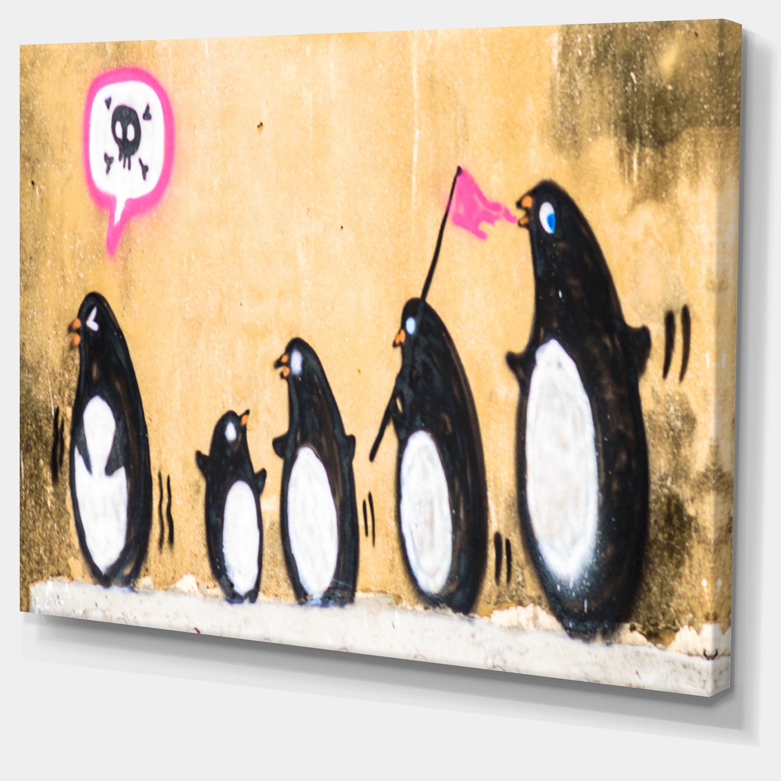 Penguin on the Wall - Street Art Canvas Print