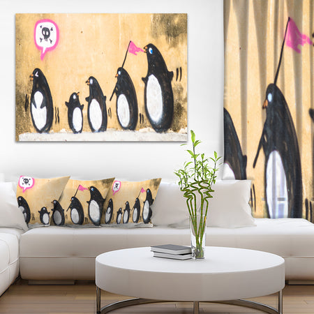 Penguin on the Wall - Street Art Canvas Print