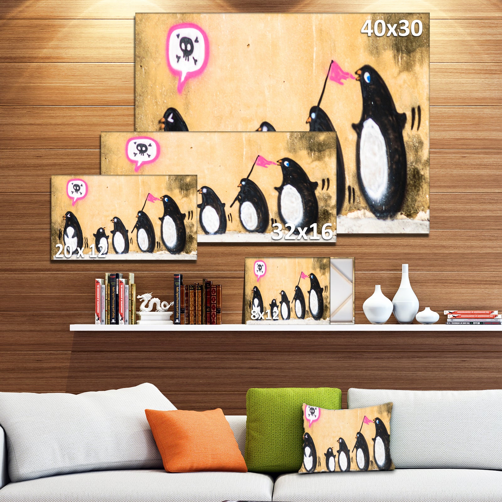 Penguin on the Wall - Street Art Canvas Print
