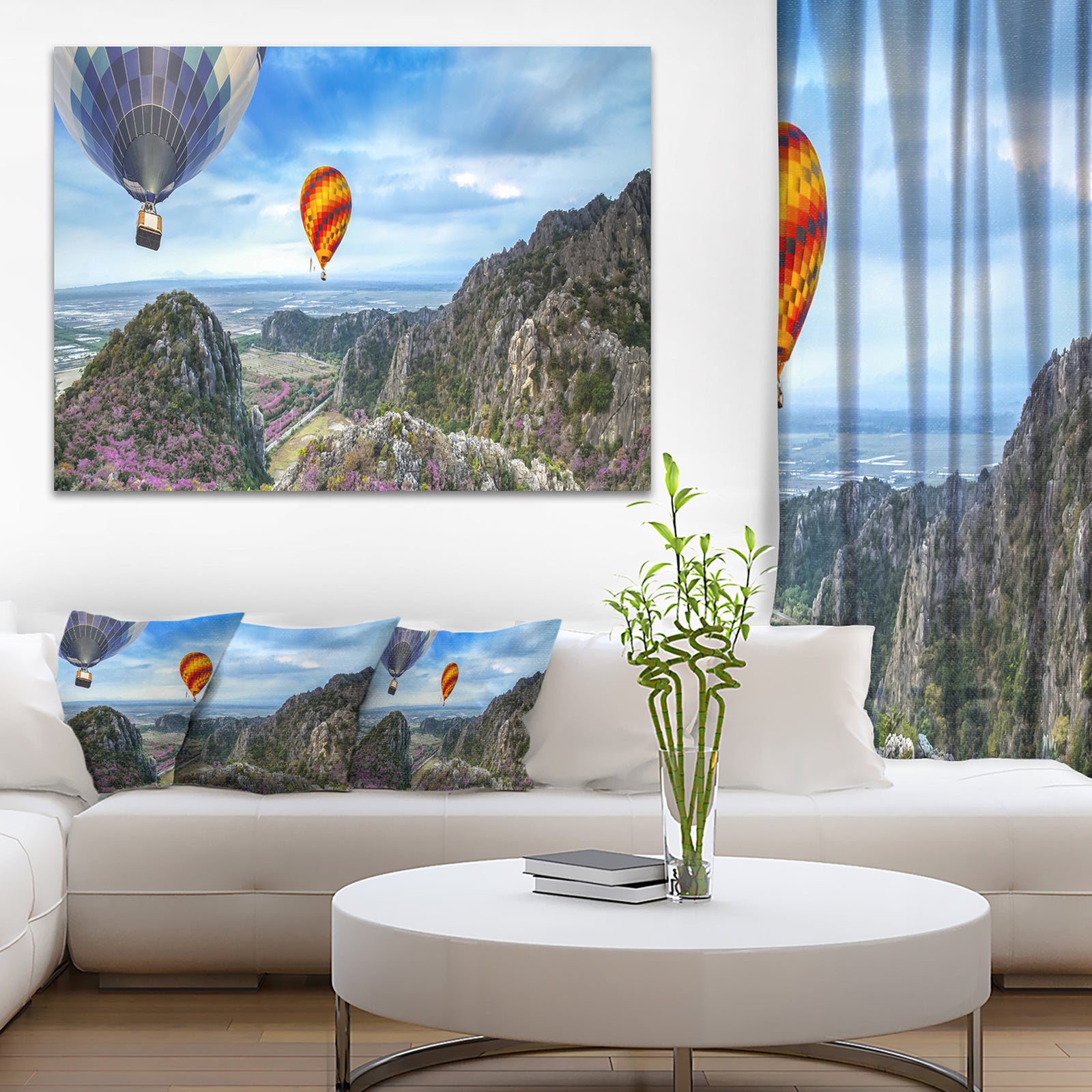 Mountains and Balloon Landscape - Photo Canvas Print