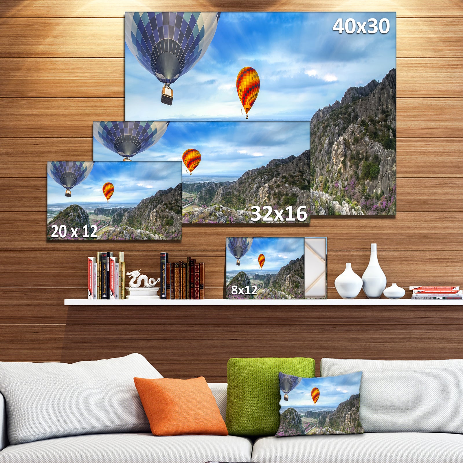 Mountains and Balloon Landscape - Photo Canvas Print