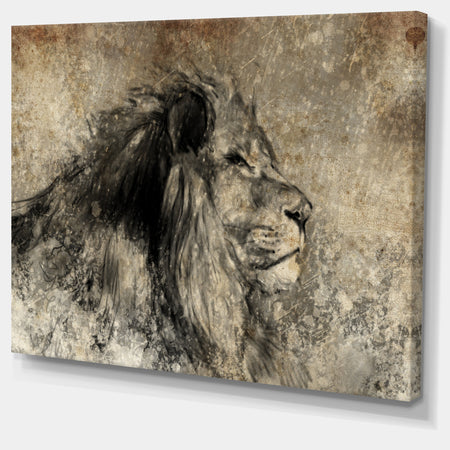 Lion in Sepia - Digital Art Animal Canvas Print