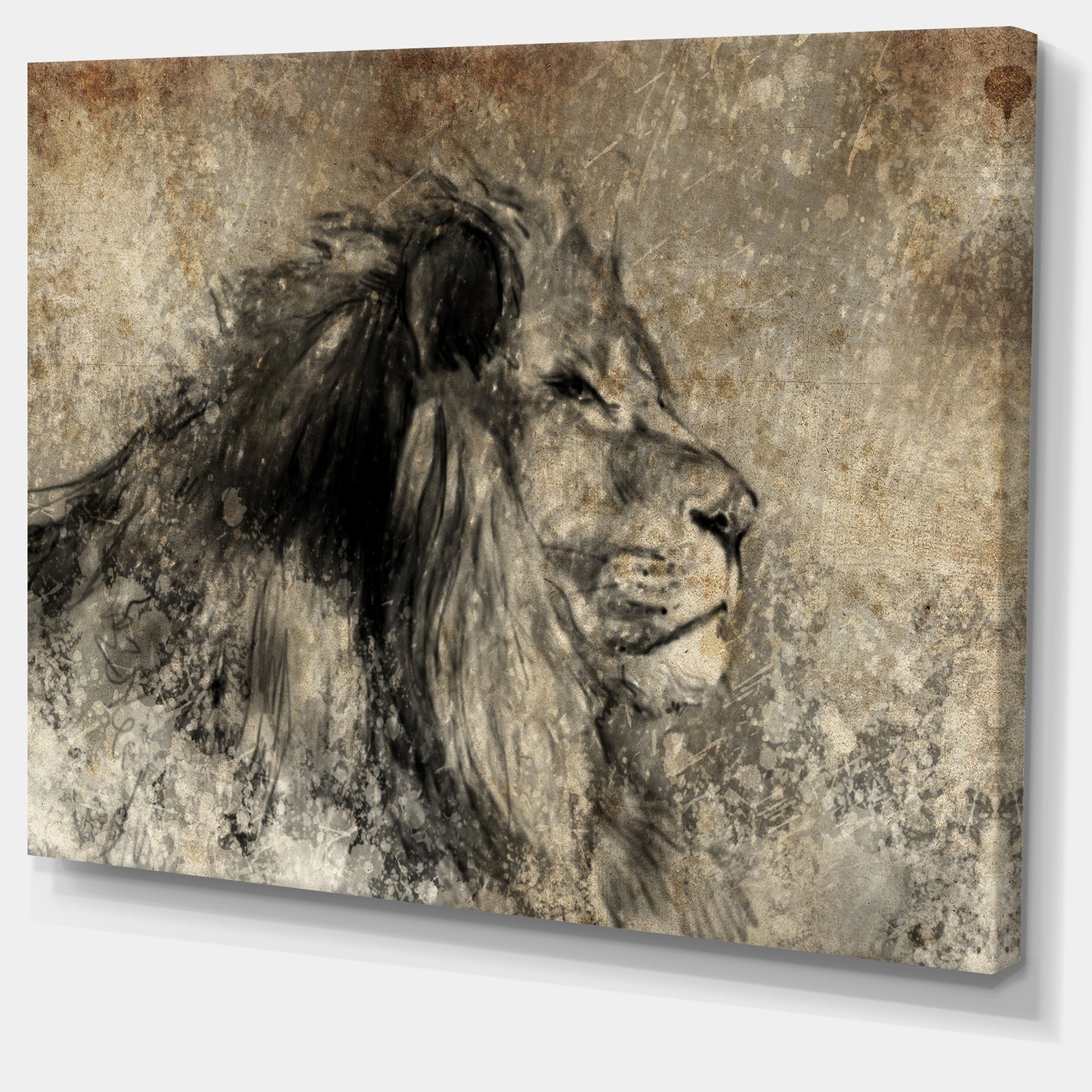 Lion in Sepia - Digital Art Animal Canvas Print