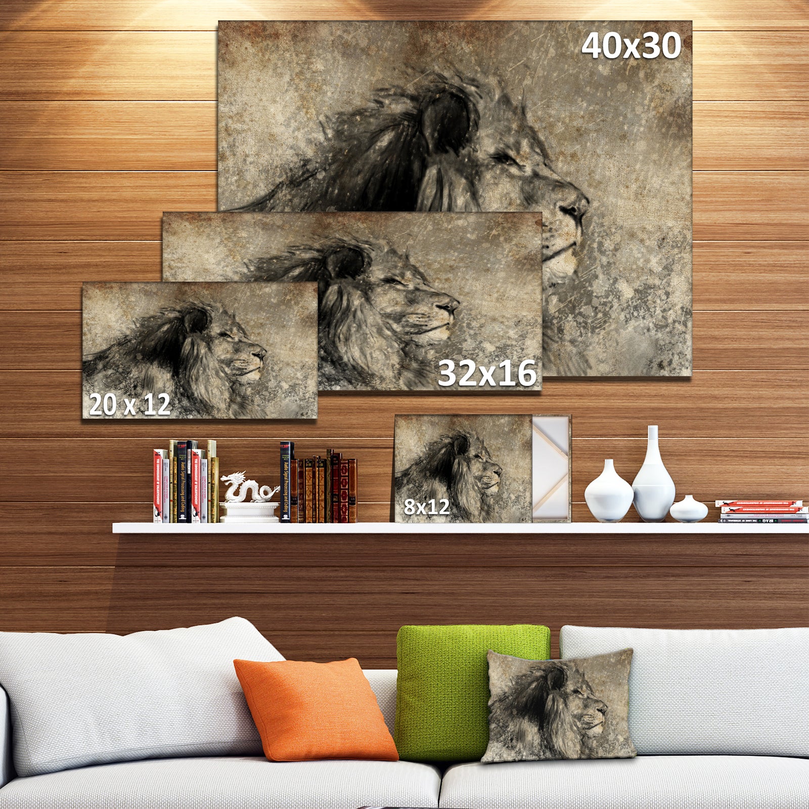Lion in Sepia - Digital Art Animal Canvas Print