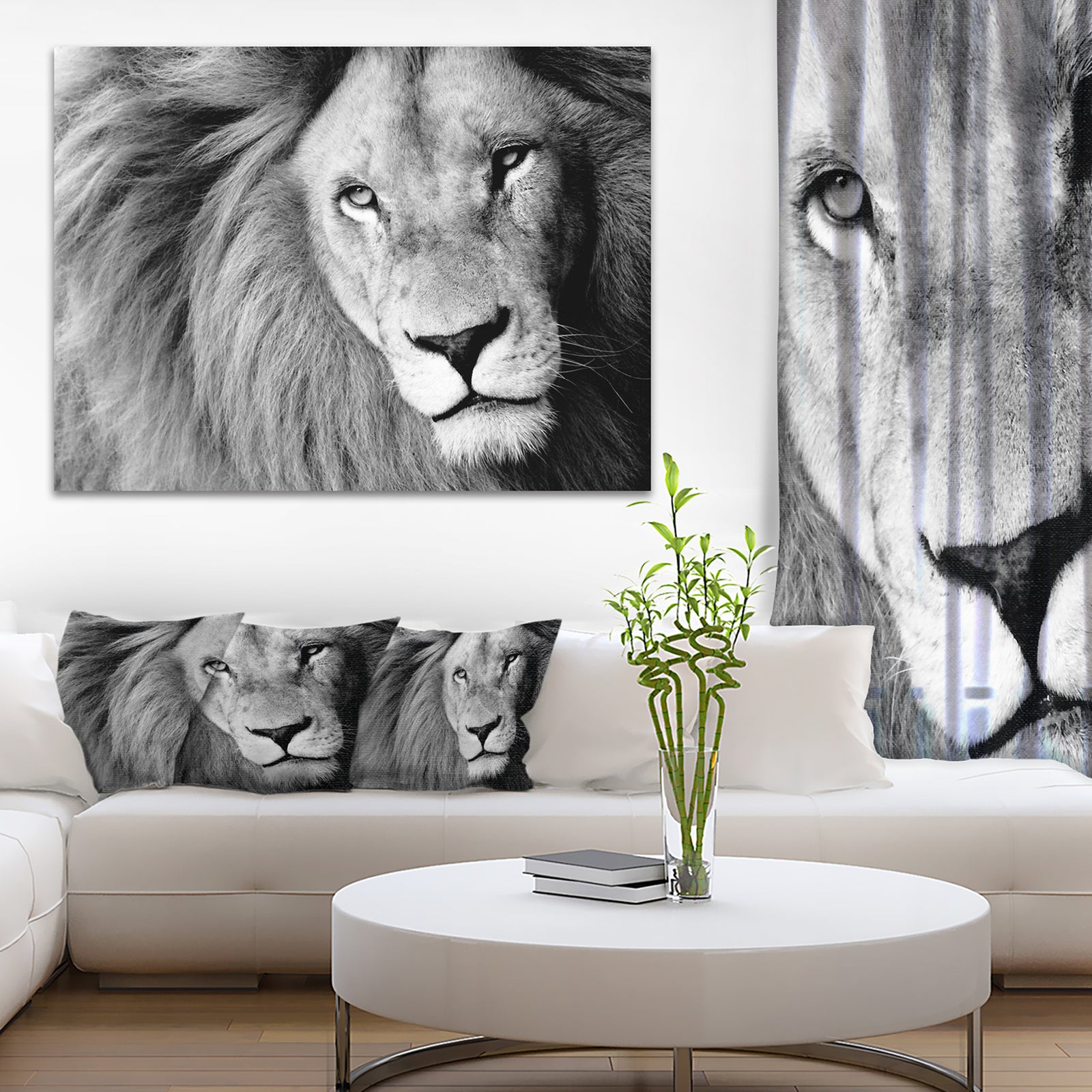 Lion Head in Grey - Animal Digital Art Canvas Print