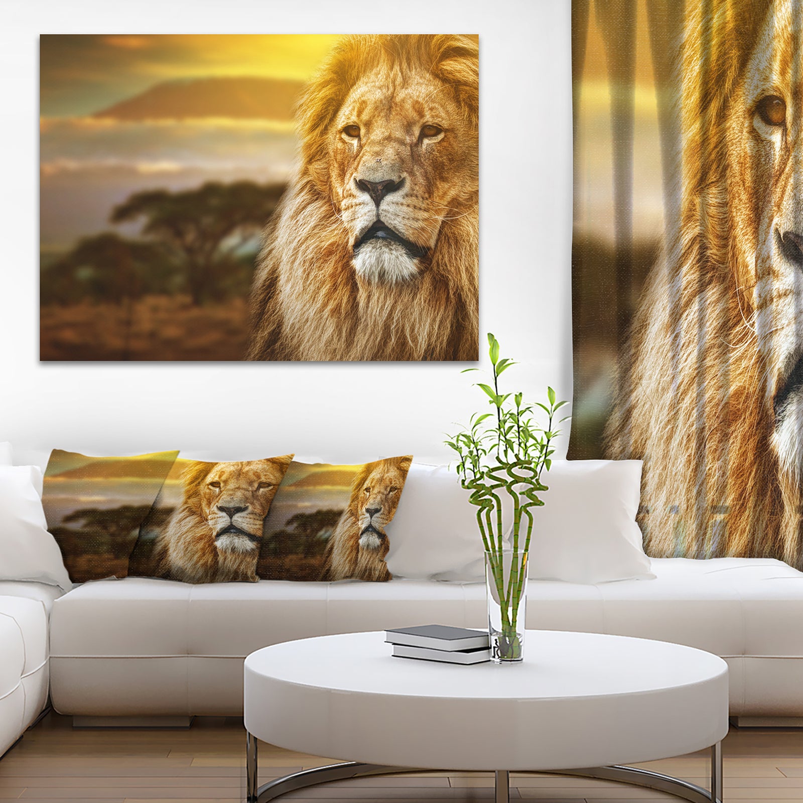 Lion and Mount Kilimanjaro - Animal Digital Art Canvas Print
