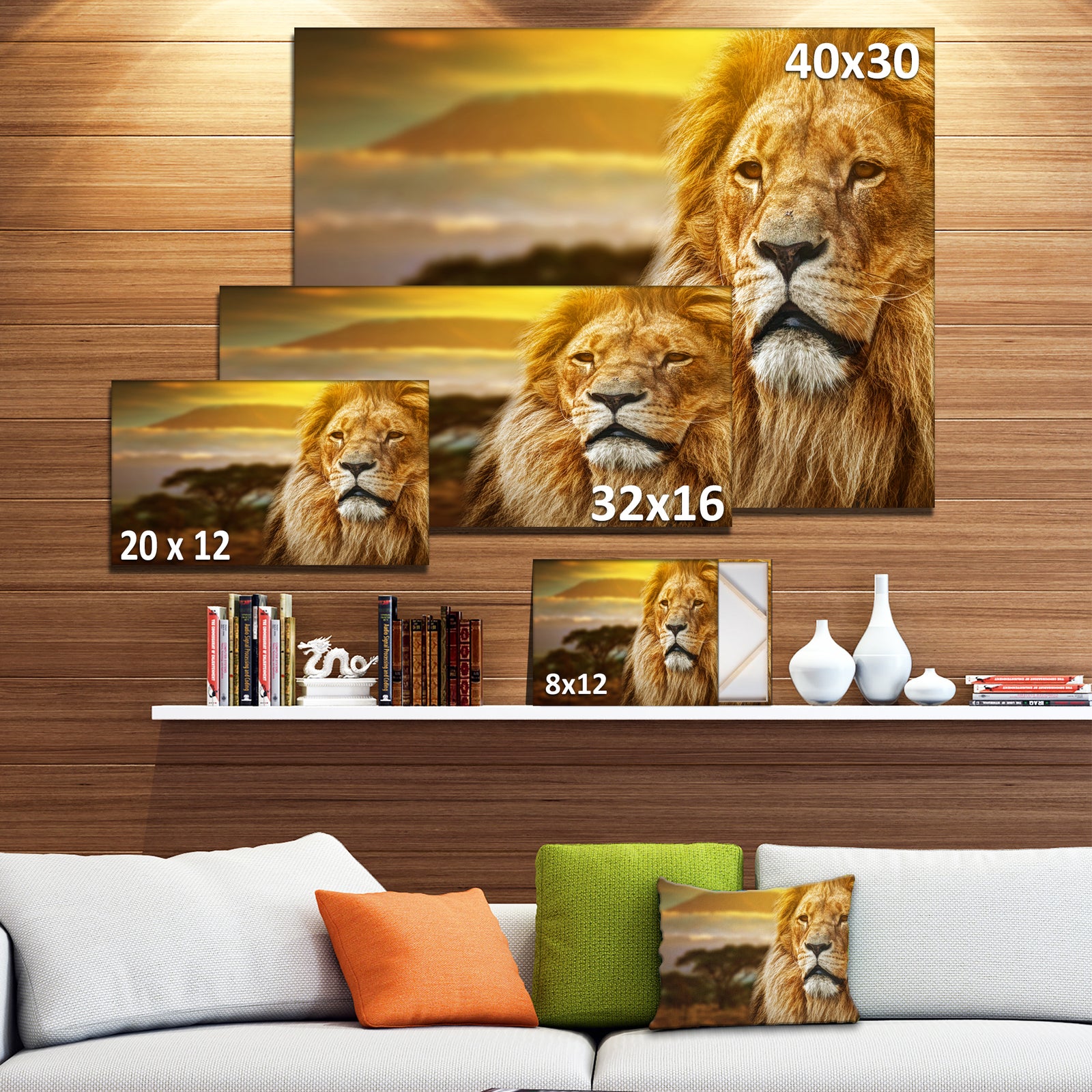 Lion and Mount Kilimanjaro - Animal Digital Art Canvas Print