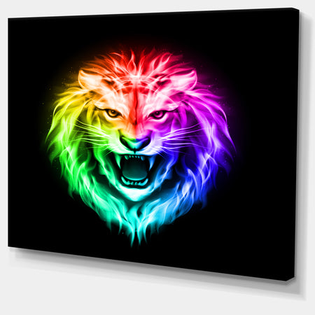 Colorful Fire Lion - Animal Digital Art Canvas Print