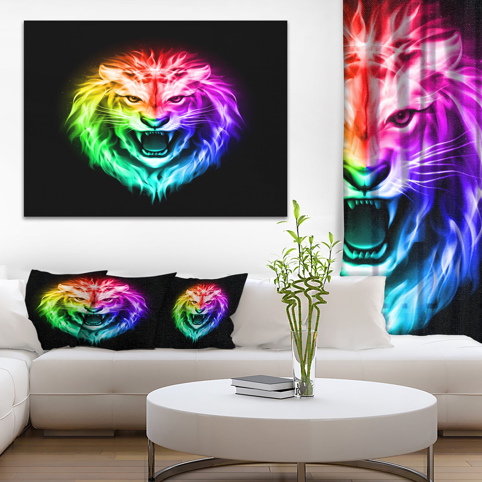 Colorful Fire Lion - Animal Digital Art Canvas Print