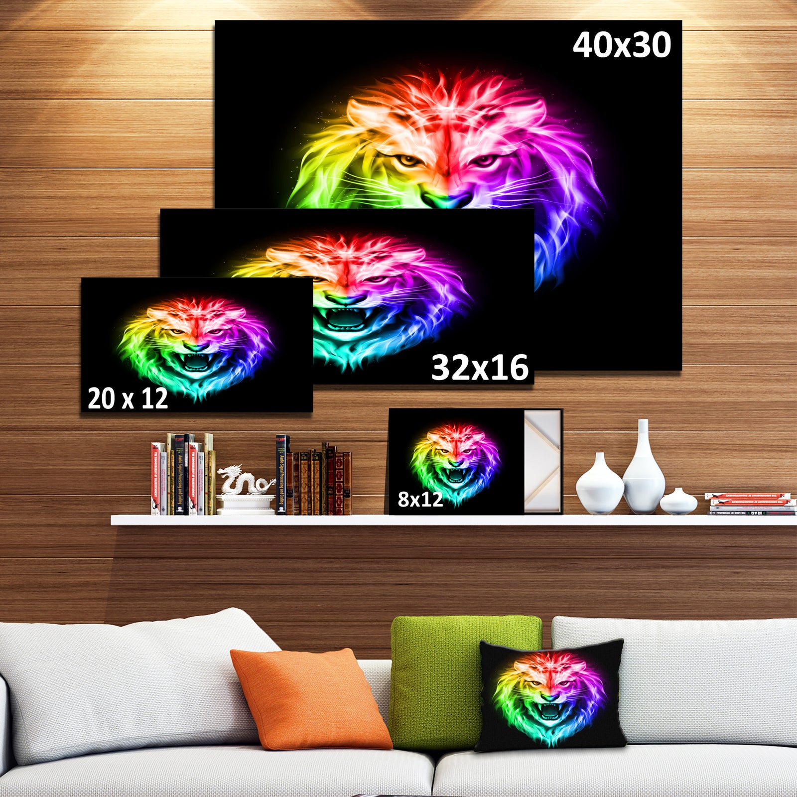 Colorful Fire Lion - Animal Digital Art Canvas Print