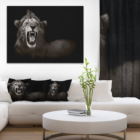 Lion Displaying Fiery Face - Animal Digital Art Canvas Print