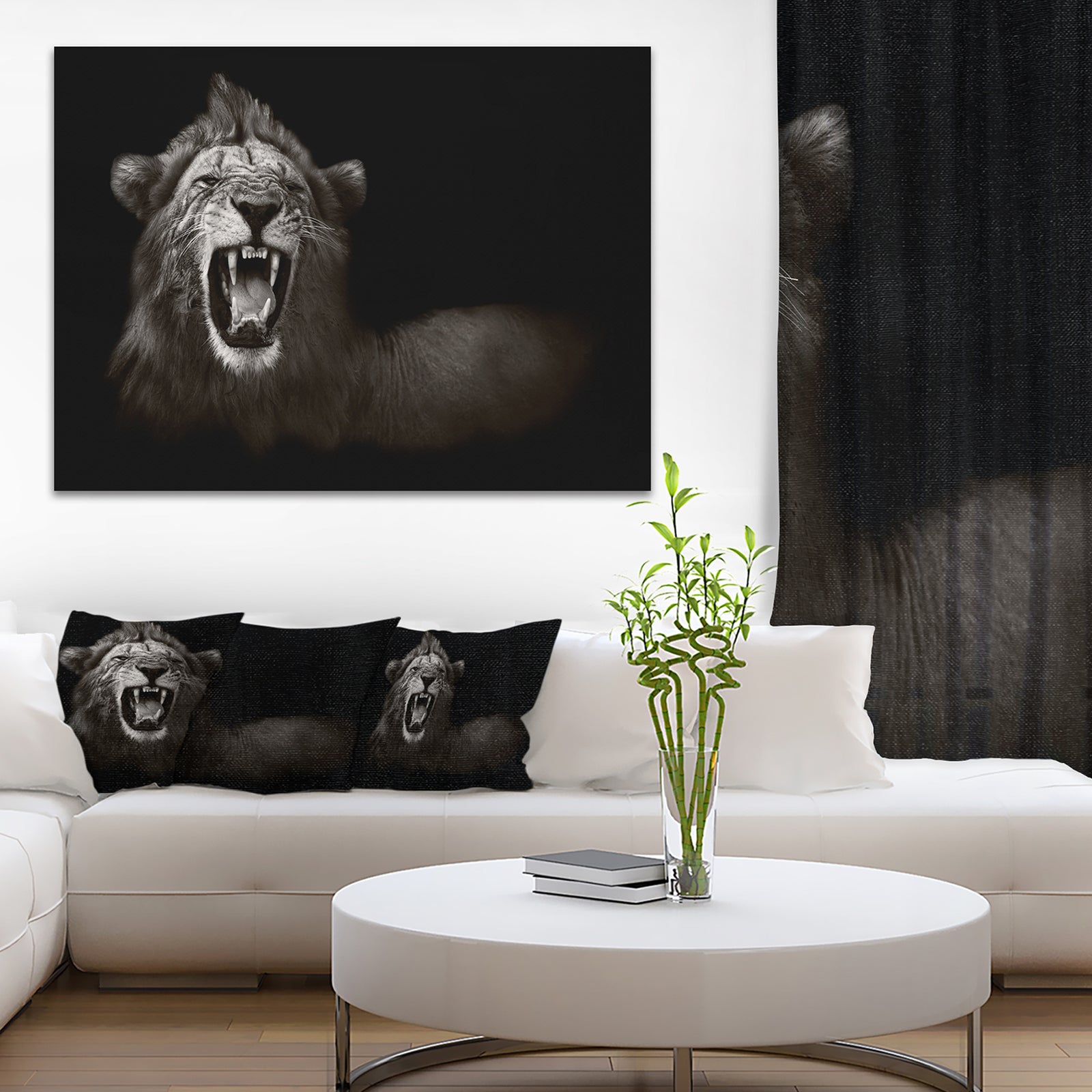 Lion Displaying Fiery Face - Animal Digital Art Canvas Print