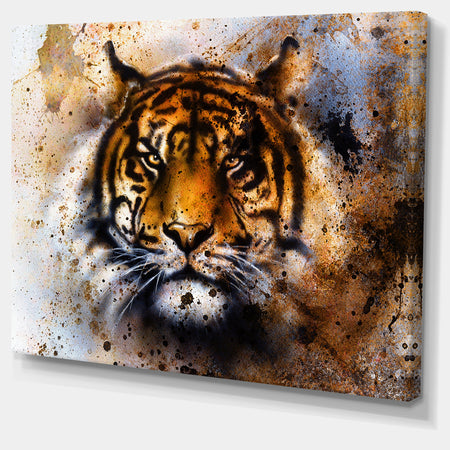 Tiger Collage with Rust Design - Animal Digital Art Canvas Print
