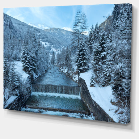 Winter Mountain Stream - Landscape Photo Canvas Print