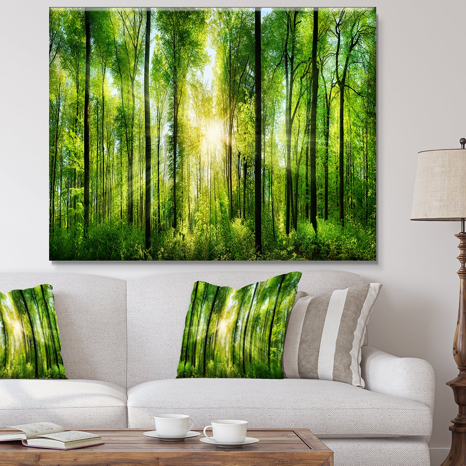 Forest with Rays of Sun Panorama - Landscape Art Print Canvas