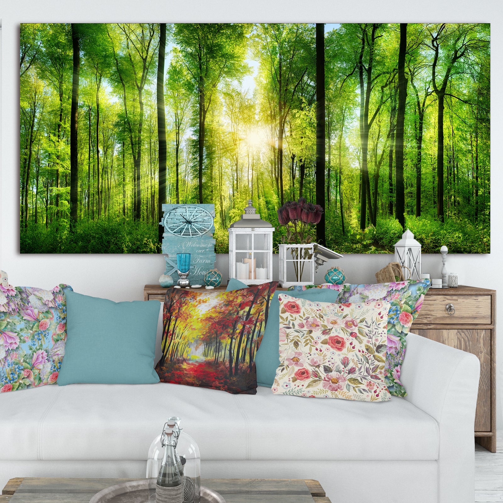 Forest with Rays of Sun Panorama - Landscape Art Print Canvas
