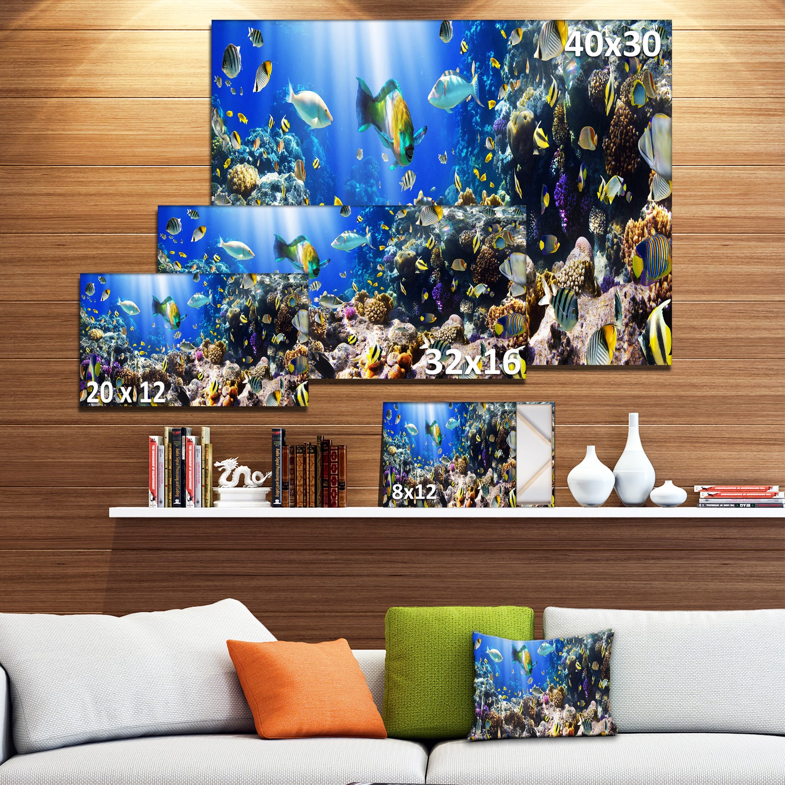 Coral Colony and Coral Fish - Seascape Photo Canvas Print