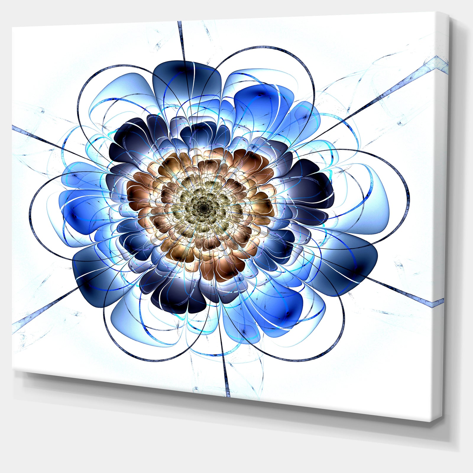 Dark Blue Fractal Flower - Digital Art Floral Canvas Print