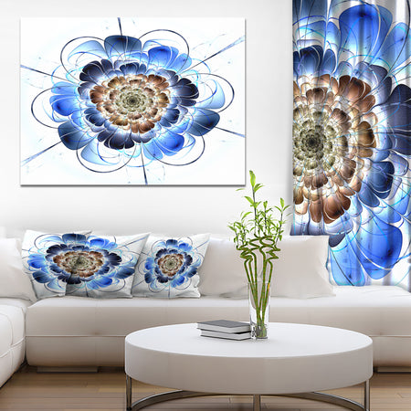 Dark Blue Fractal Flower - Digital Art Floral Canvas Print