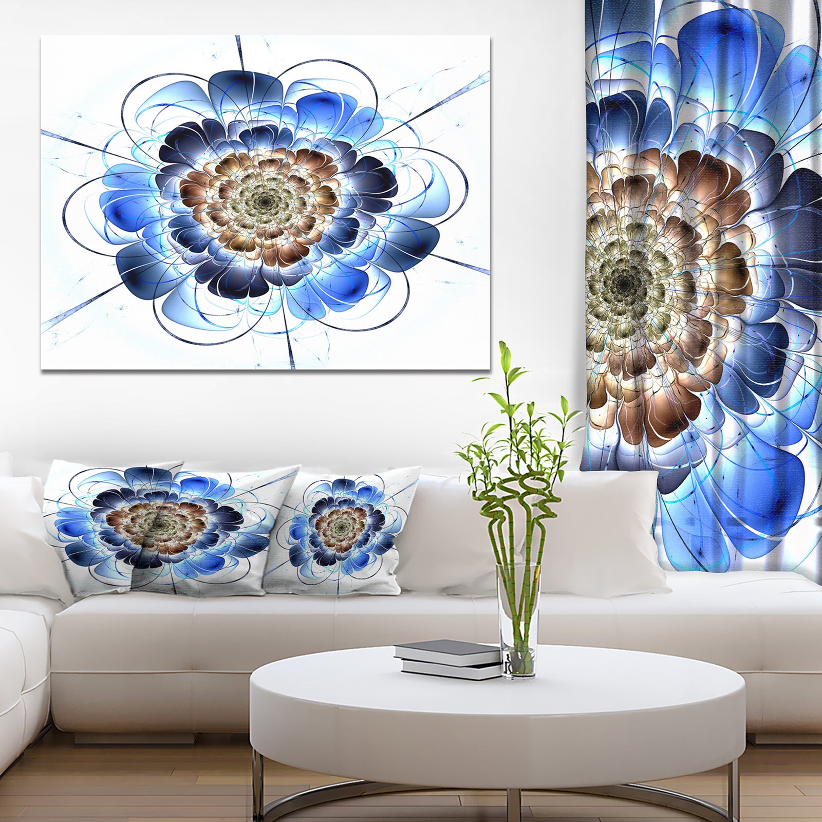 Dark Blue Fractal Flower - Digital Art Floral Canvas Print