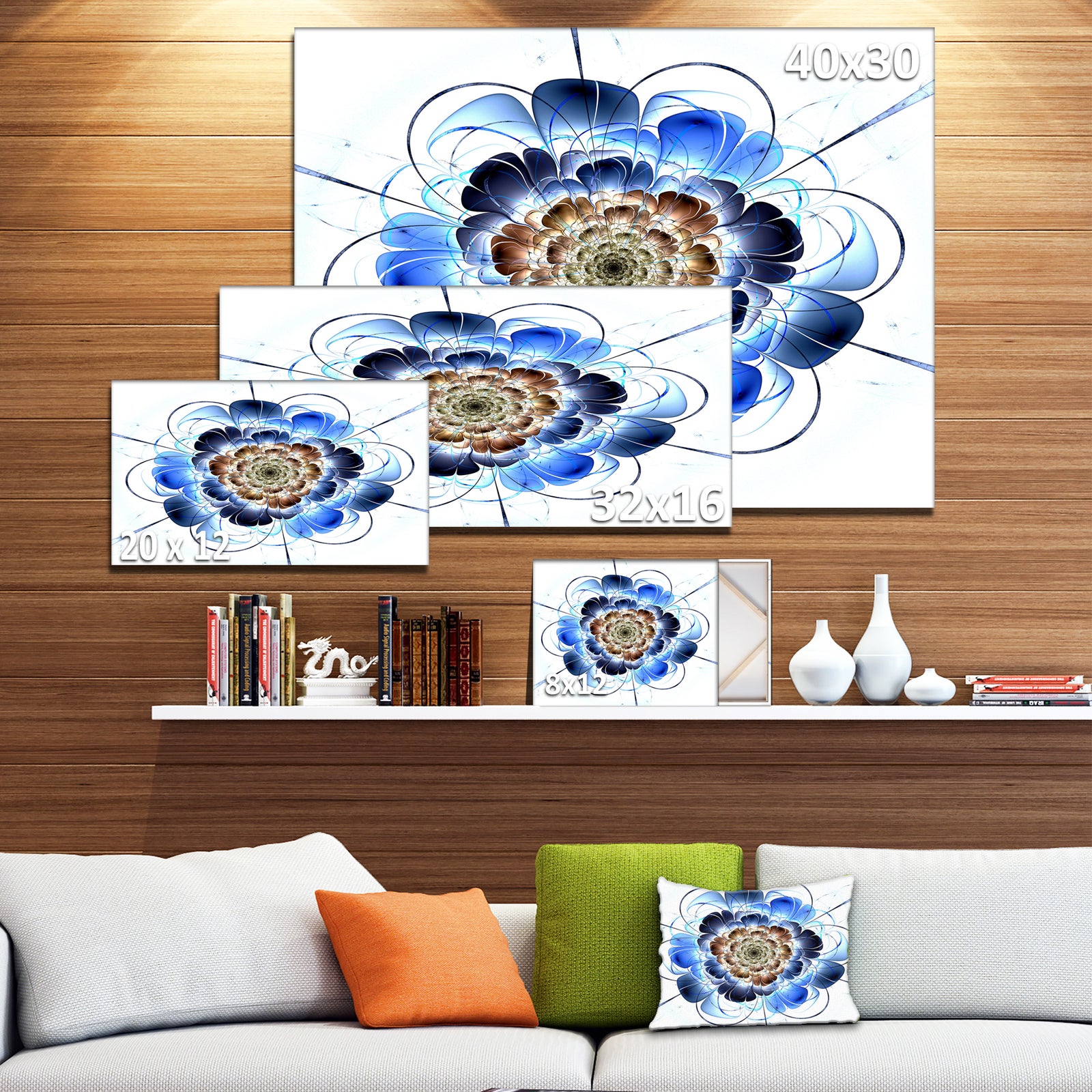 Dark Blue Fractal Flower - Digital Art Floral Canvas Print