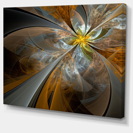 Symmetrical Yellow Fractal Flower - Digital Art Canvas Print