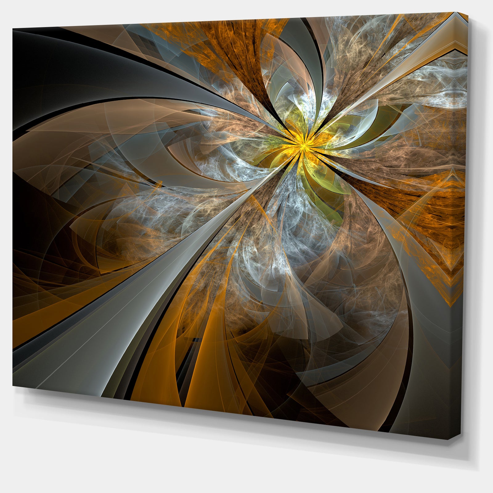 Symmetrical Yellow Fractal Flower - Digital Art Canvas Print