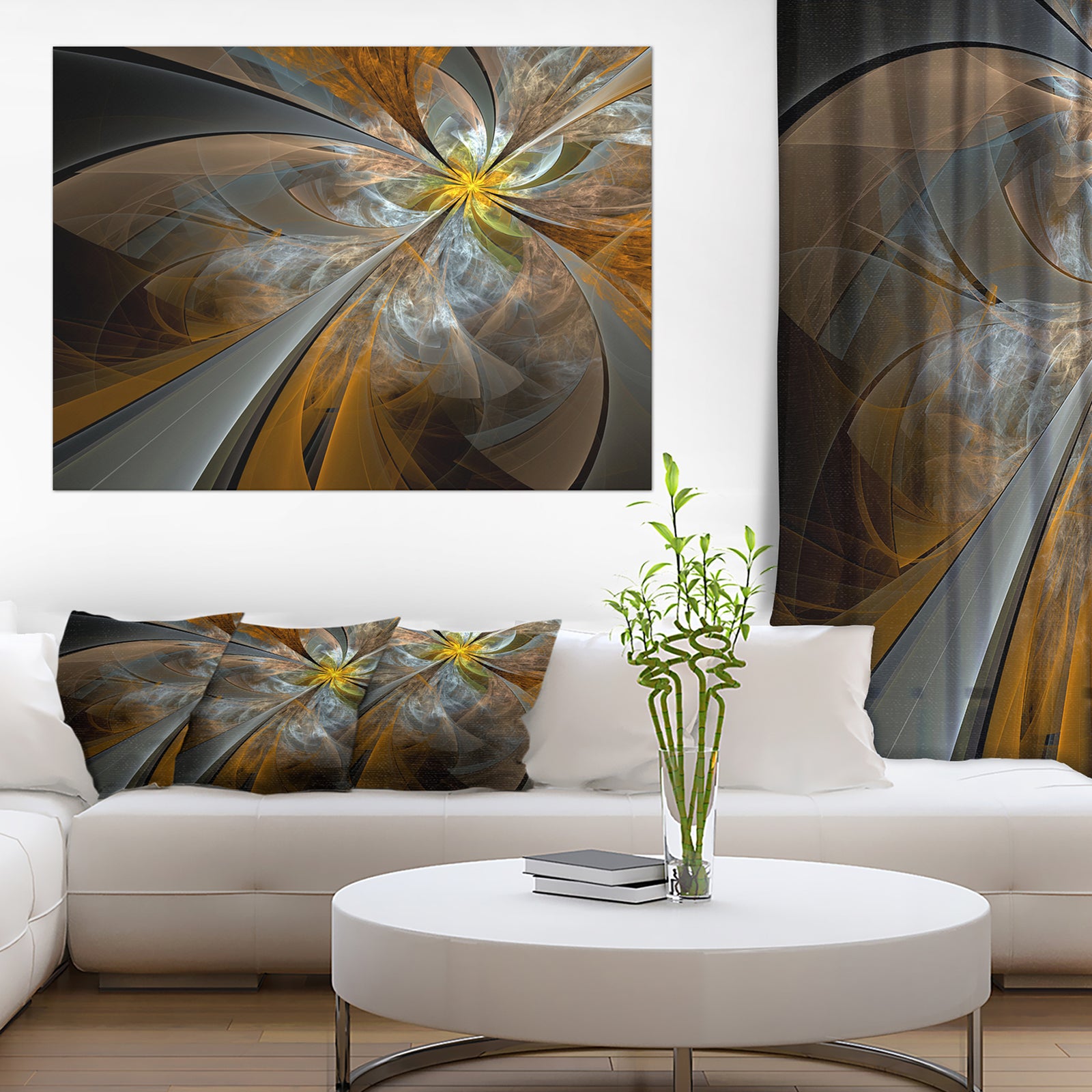 Symmetrical Yellow Fractal Flower - Digital Art Canvas Print