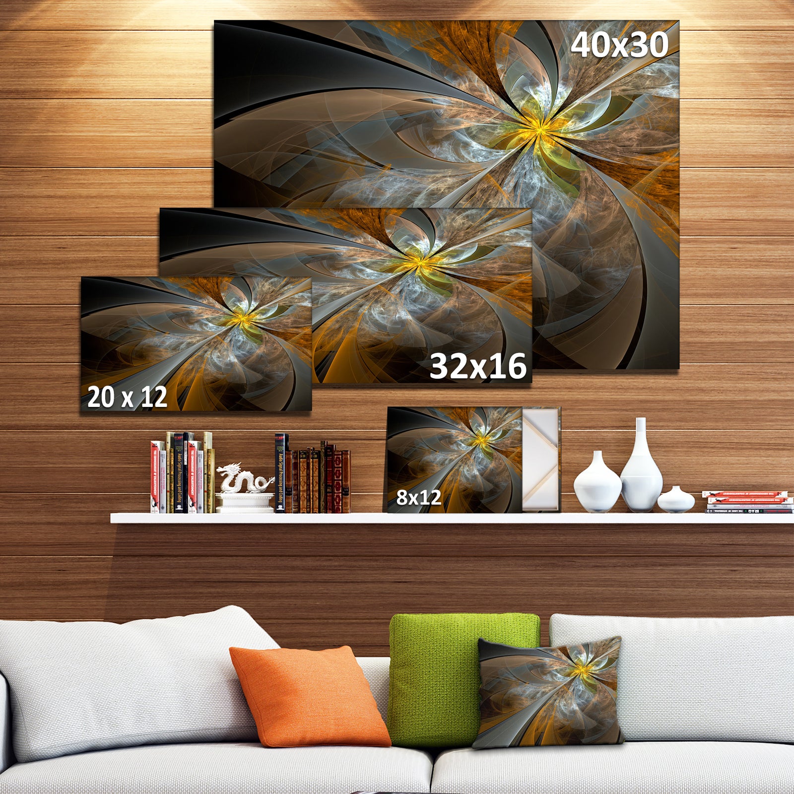 Symmetrical Yellow Fractal Flower - Digital Art Canvas Print