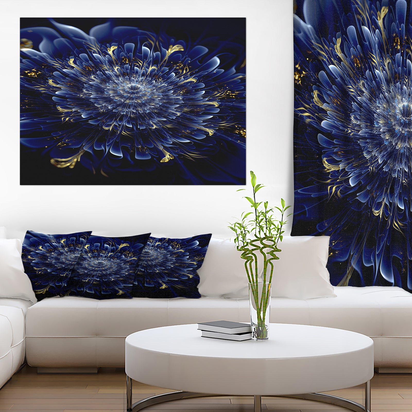 Blue Fractal Flower - Digital Art Floral Canvas Print