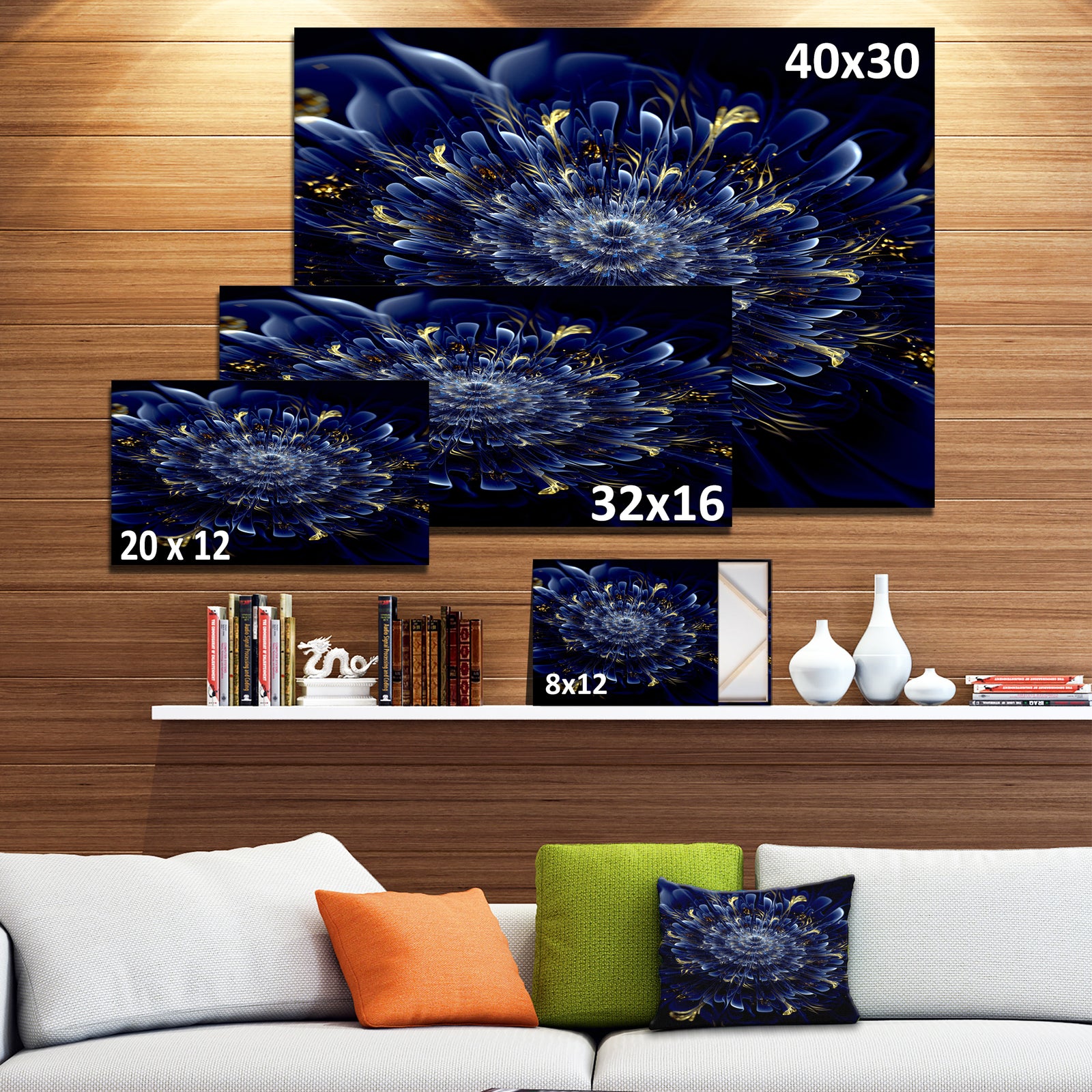 Blue Fractal Flower - Digital Art Floral Canvas Print