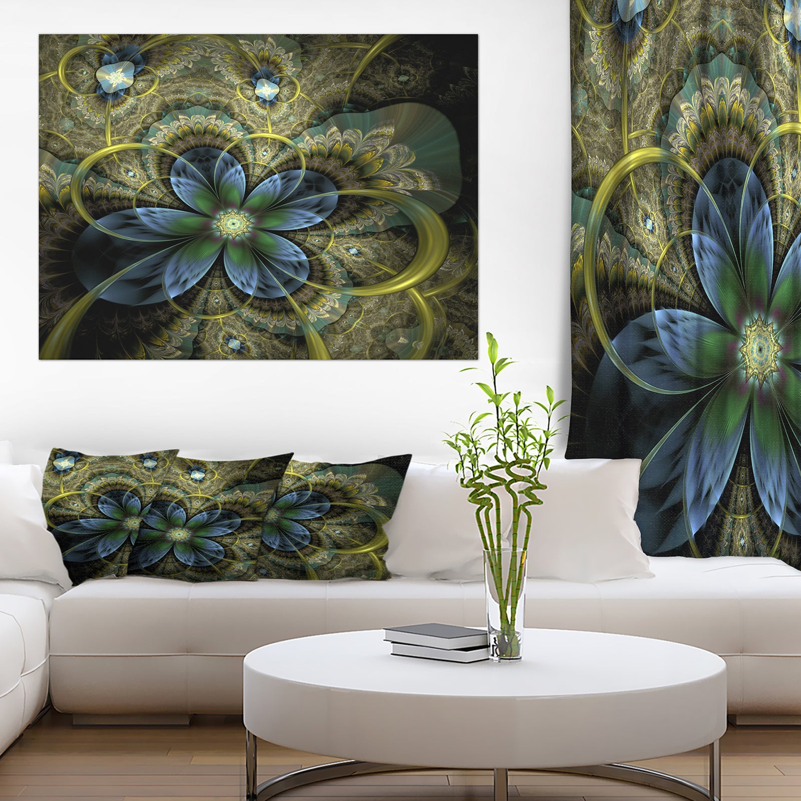 Light Fractal Flower and Butterfly - Digital Art Floral Canvas Print
