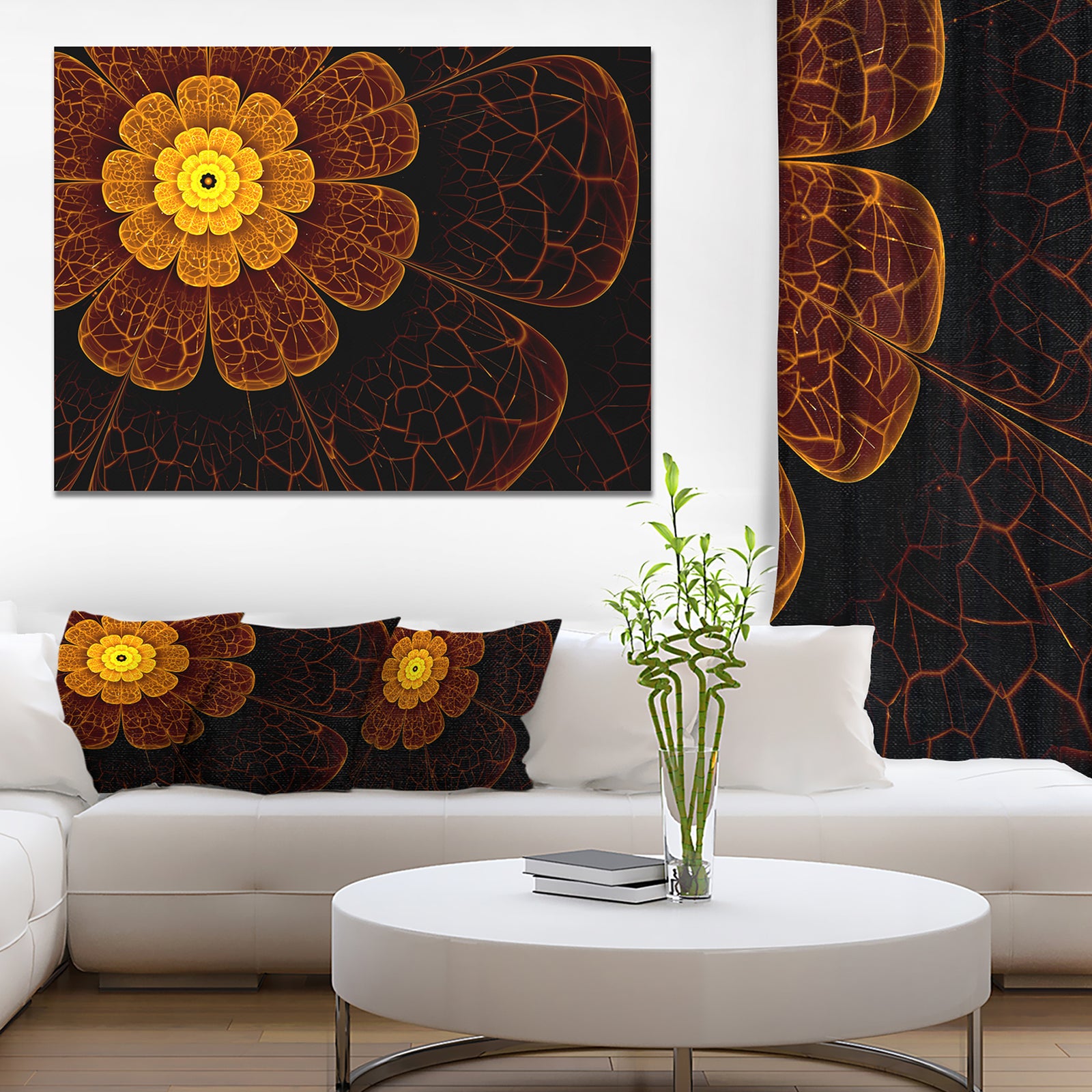 Symmetrical Orange Fractal Flower - Digital Art Floral Canvas Print
