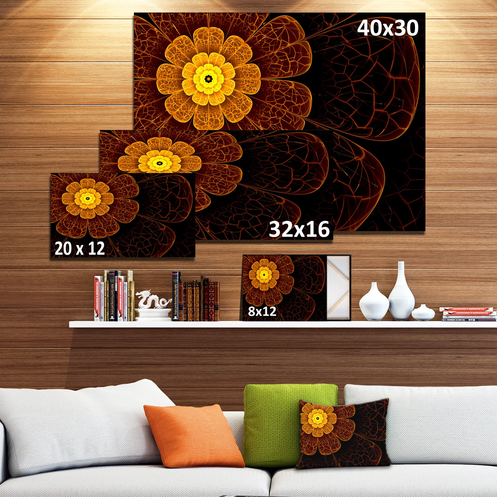 Symmetrical Orange Fractal Flower - Digital Art Floral Canvas Print