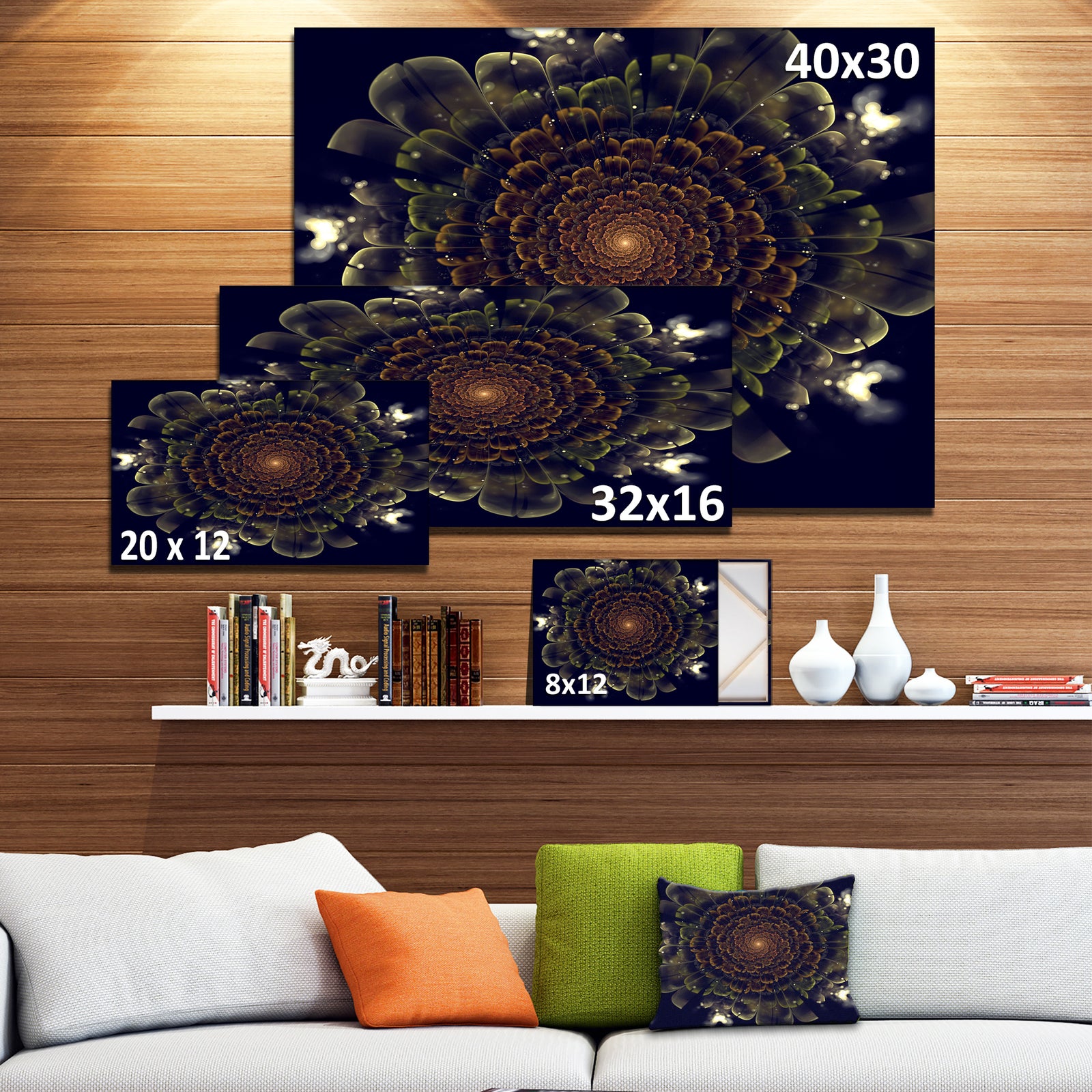 Orange Fractal Flower with Green - Digital Art Canvas Print