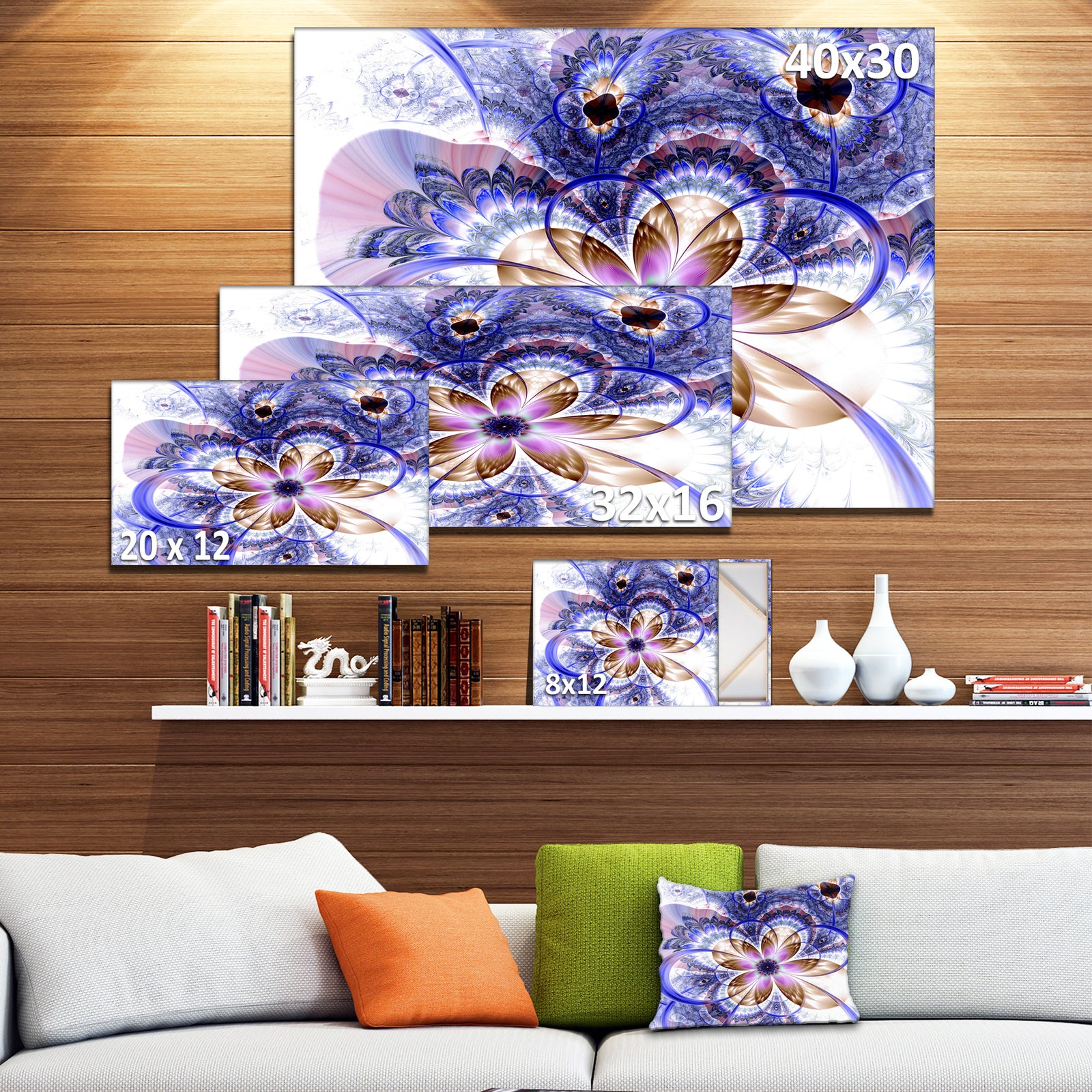 Blue Light Fractal Flower - Digital Art Floral Canvas Print