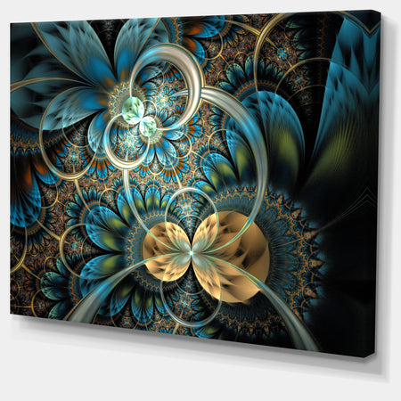 Symmetrical Blue Gold Fractal Flower - Abstract Print On Canvas