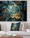 Symmetrical Blue Gold Fractal Flower - Abstract Print On Canvas