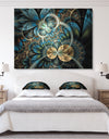 Symmetrical Blue Gold Fractal Flower - Abstract Print On Canvas