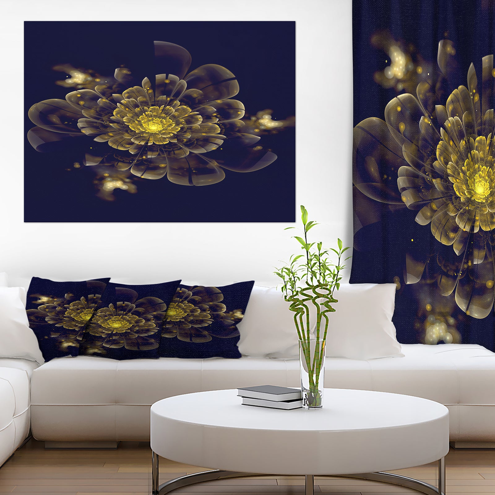 Golden Metallic Fractal Flower - Digital Art Canvas Print