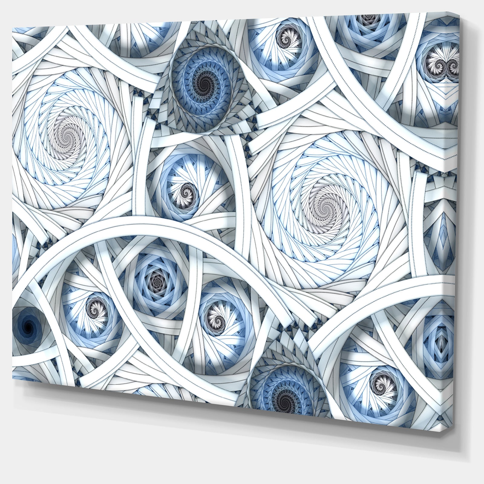 White Spiral with Blue Fractal Art - Abstract Digital Canvas Print
