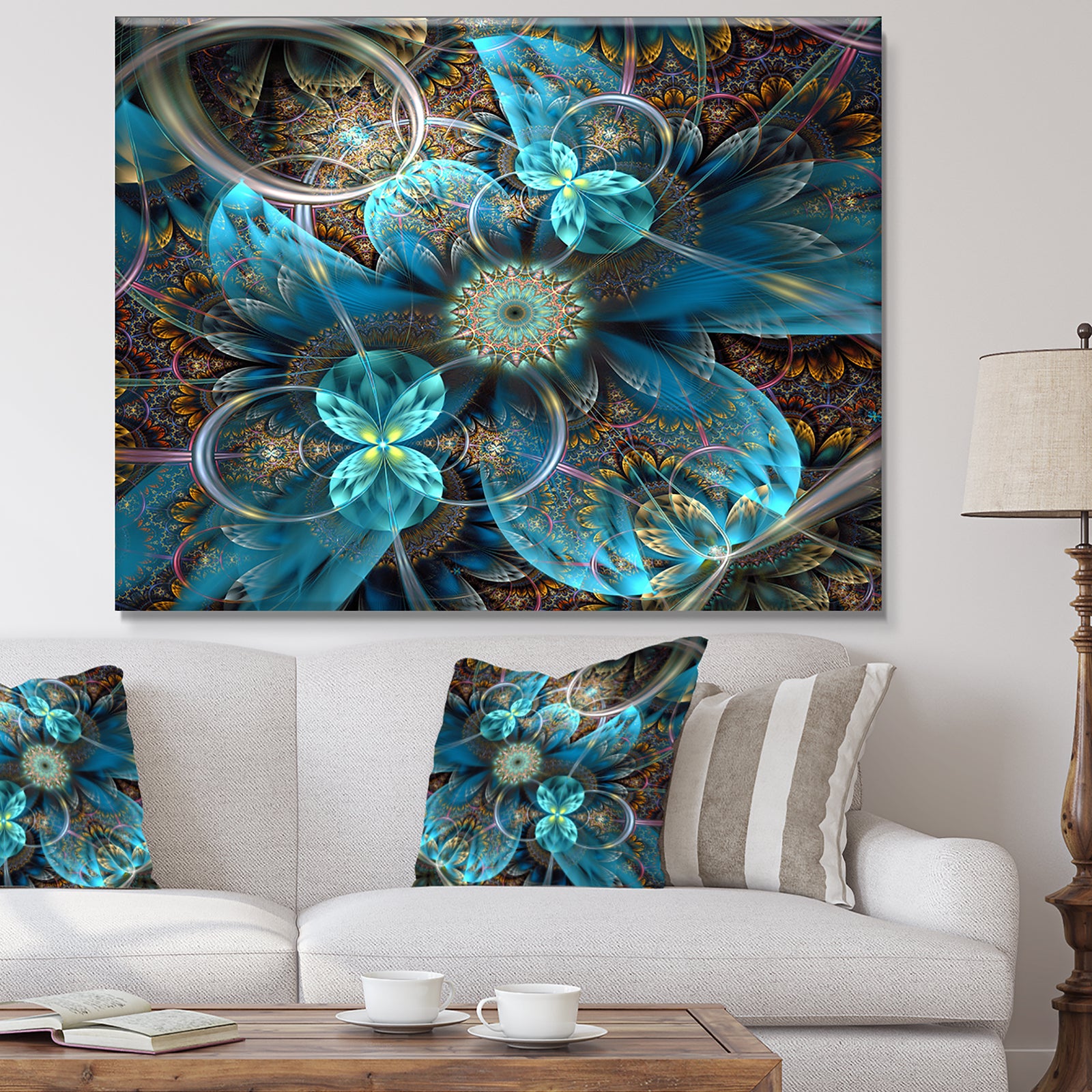 Fractal Blue Flowers - Floral Art Canvas Print