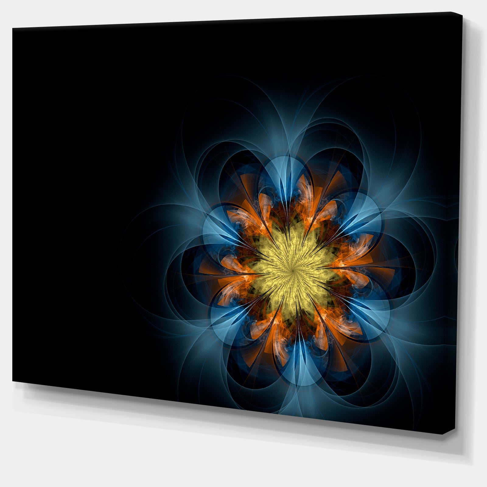 Symmetrical Blue Orange Fractal Flower - Digital Art Canvas Print