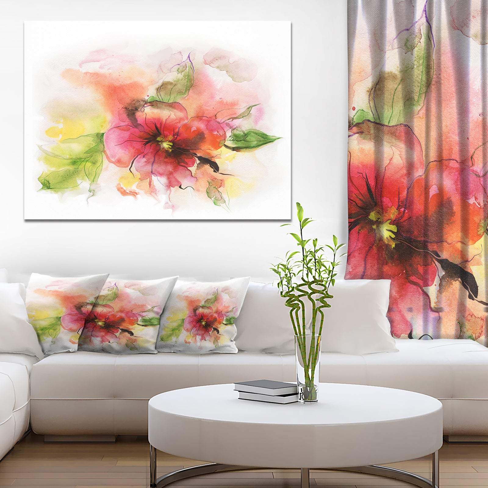 Pink and Red Floral Design - Watercolor Floral Art Canvas Print