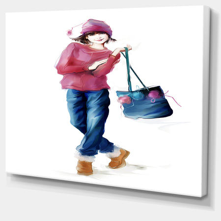 Fashion Young Girl in Red - Portrait Canvas Art Print