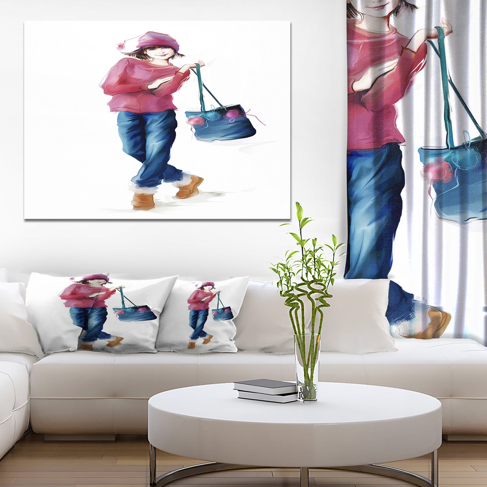 Fashion Young Girl in Red - Portrait Canvas Art Print