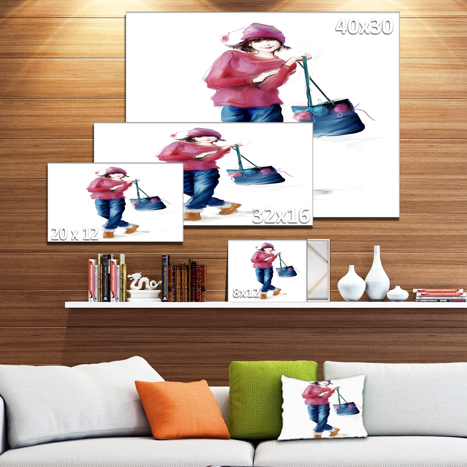 Fashion Young Girl in Red - Portrait Canvas Art Print