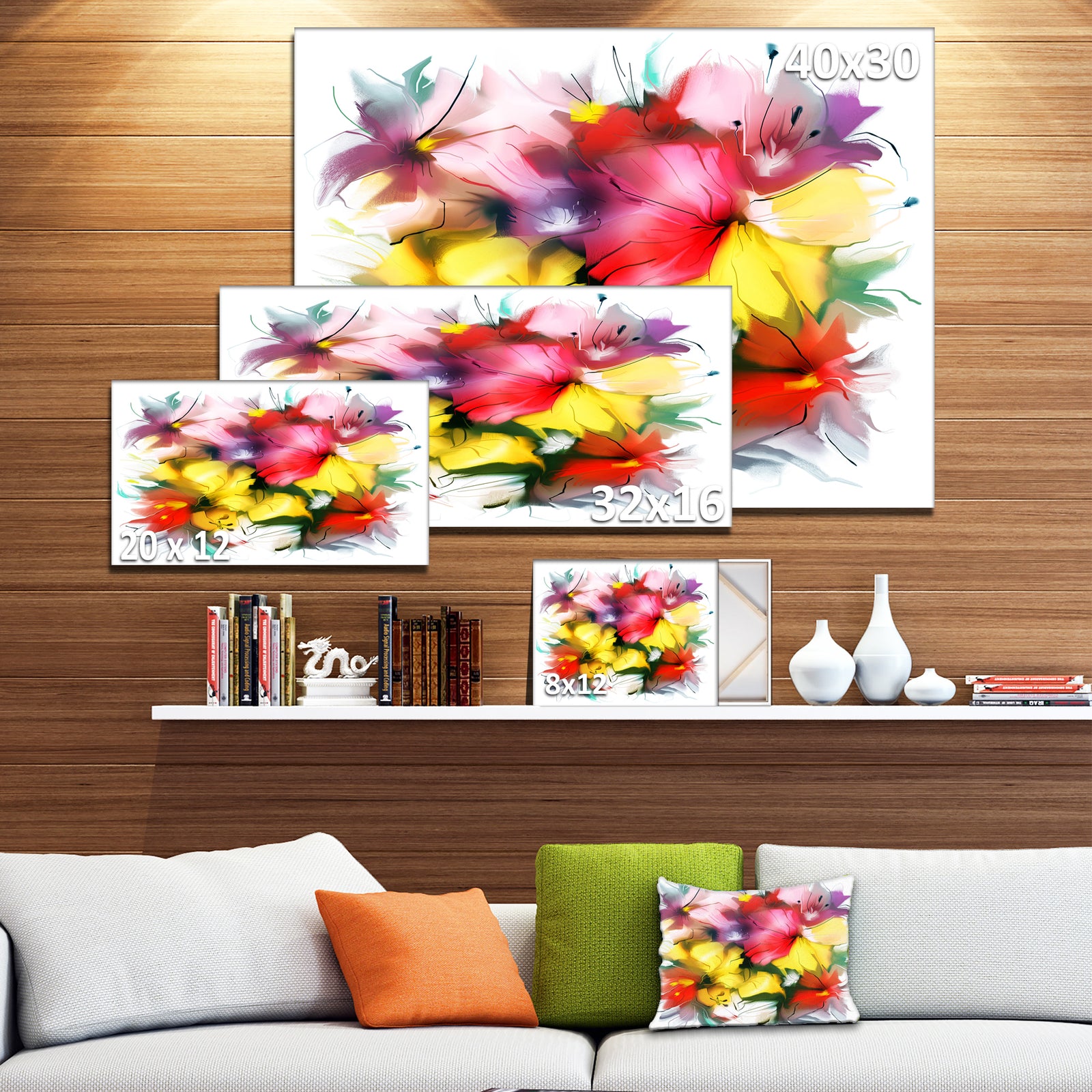 Textured Flowers in Multiple Hues - Painting Canvas Print